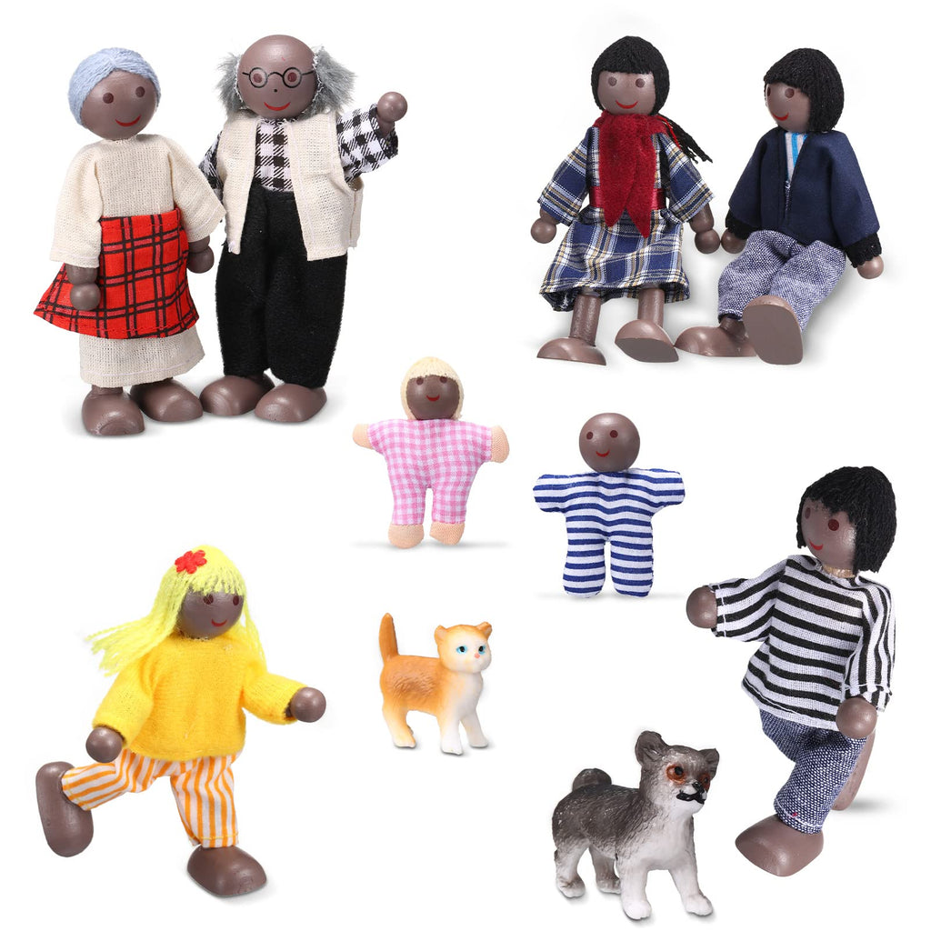 Skylety 10-Piece Wooden Dollhouse Family Set with Movable Limbs