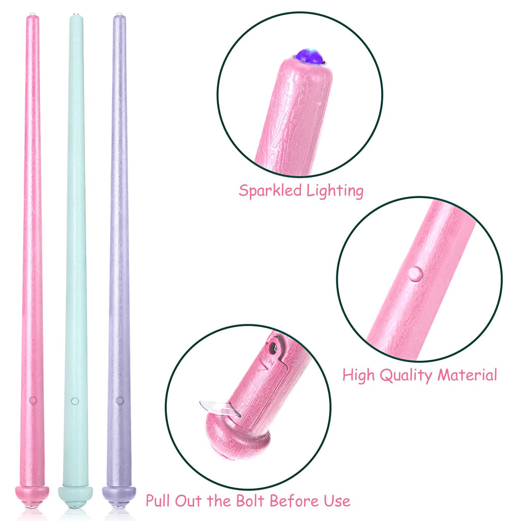 Skylety 3-Pack Light-Up Wands with Sound - Pink, Purple, Blue - 14-Inch Magic Fairy Princess Wands for Cosplay and Parties