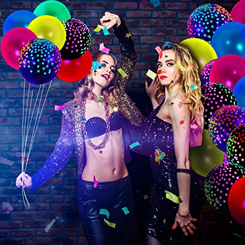 Skylety 32-Piece Glow in the Dark Party Supplies with Balloons, Tape, and Streamer Garland - Neon Party Favors for Blacklight Events