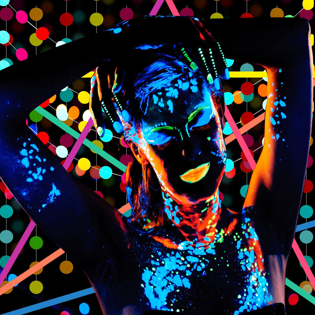 Skylety 32-Piece Glow in the Dark Party Supplies with Balloons, Tape, and Streamer Garland - Neon Party Favors for Blacklight Events