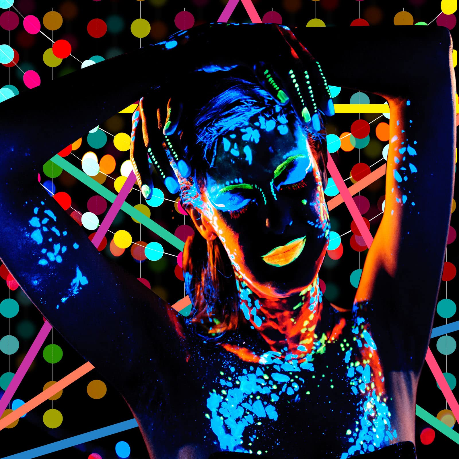 Skylety 32-Piece Glow in the Dark Party Supplies with Balloons, Tape, and Streamer Garland - Neon Party Favors for Blacklight Events