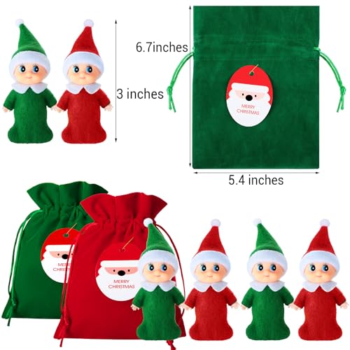 Skylety 6-Pack Mini Christmas Doll Babies with Velvet Bags – Red & Green