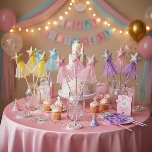 Skylety 8-Pack Fairy Wands: Glitter Star Princess Wands for Party Favors and Costume Props