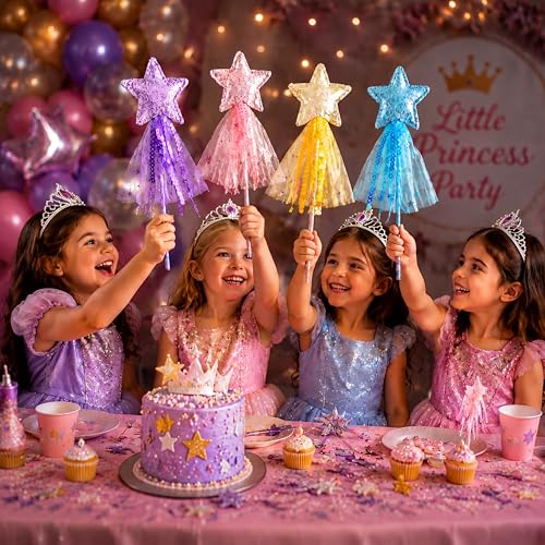 Skylety 8-Pack Fairy Wands: Glitter Star Princess Wands for Party Favors and Costume Props