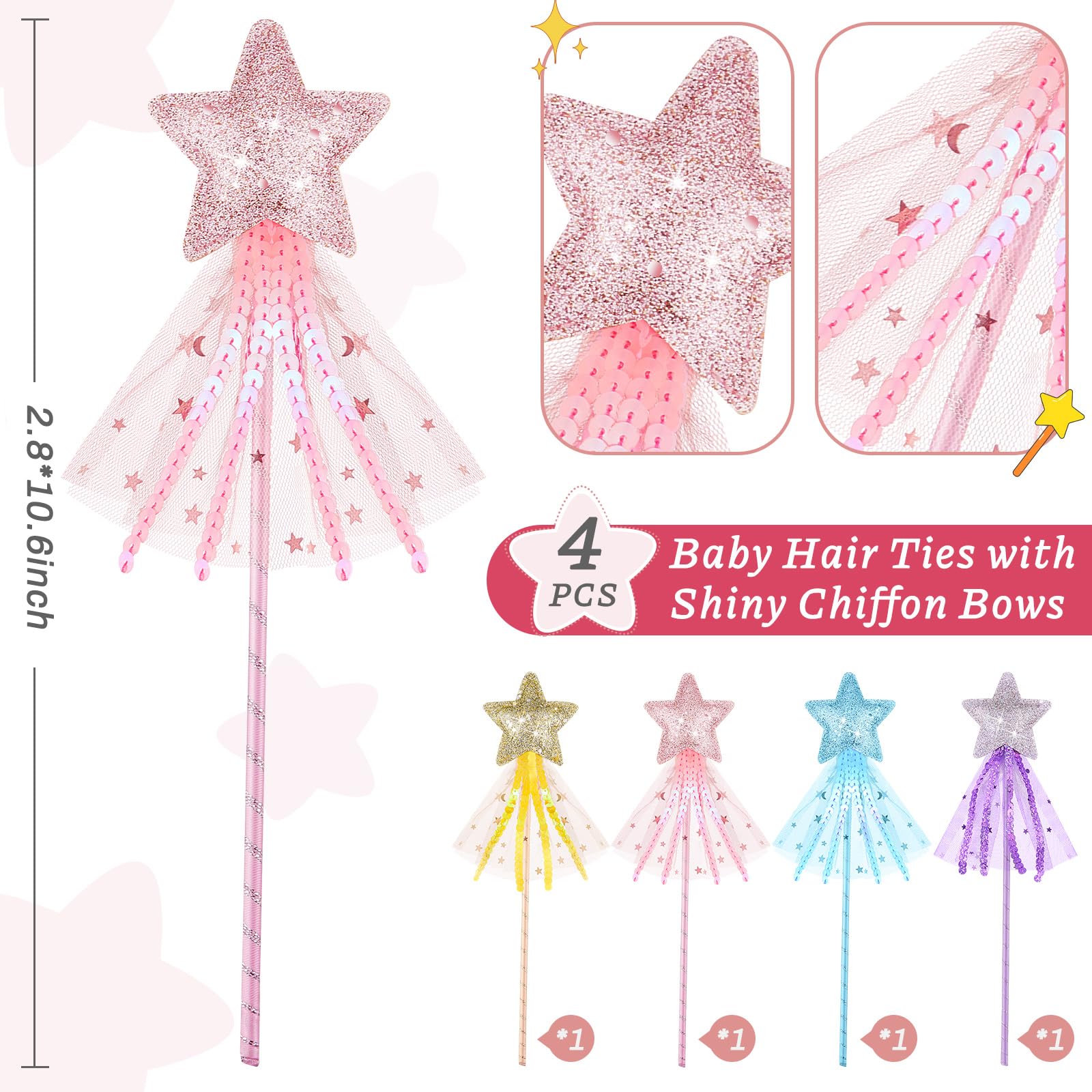 Skylety 8-Pack Fairy Wands: Glitter Star Princess Wands for Party Favors and Costume Props