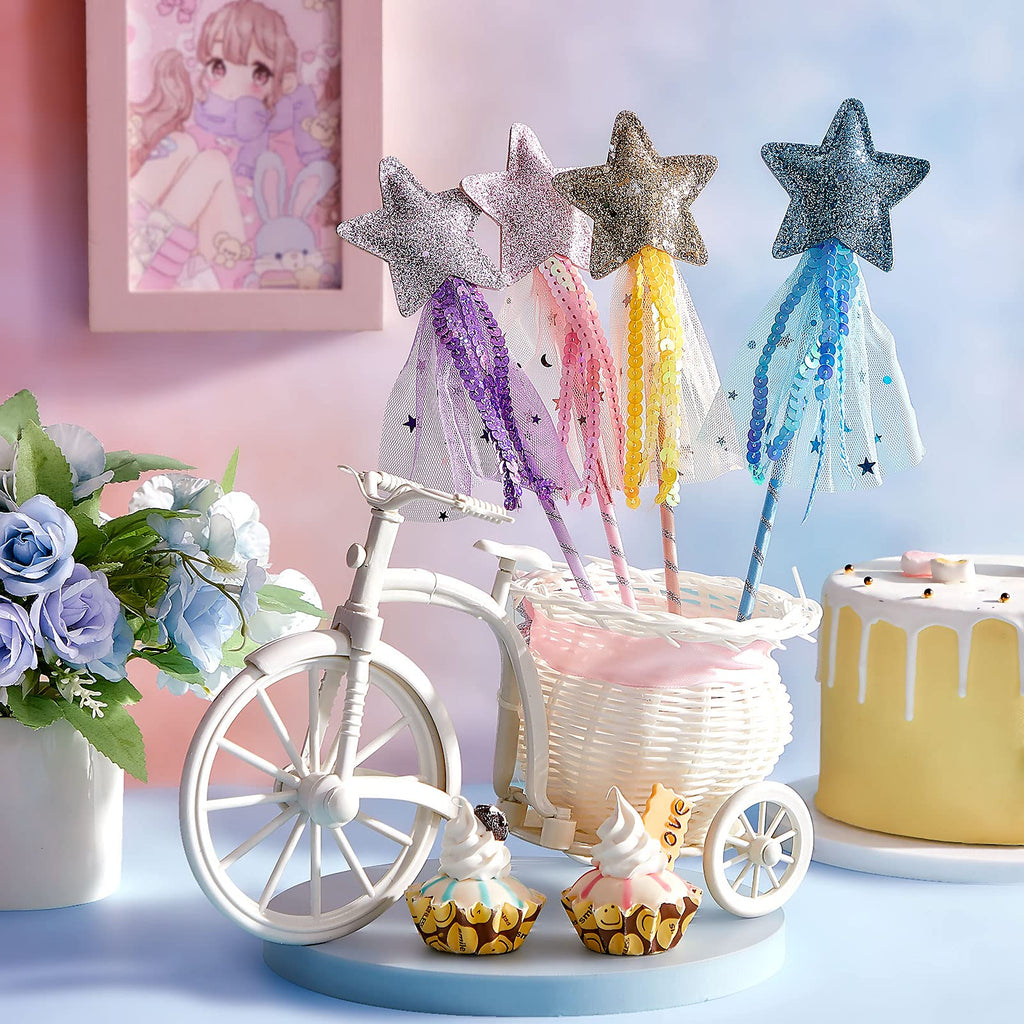 Skylety 8-Pack Fairy Wands: Glitter Star Princess Wands for Party Favors and Costume Props