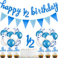 Skylety Dark Blue Half Birthday Decorations Set – Banner, Cupcake Toppers & Balloons for Baby's 6-Month Party
