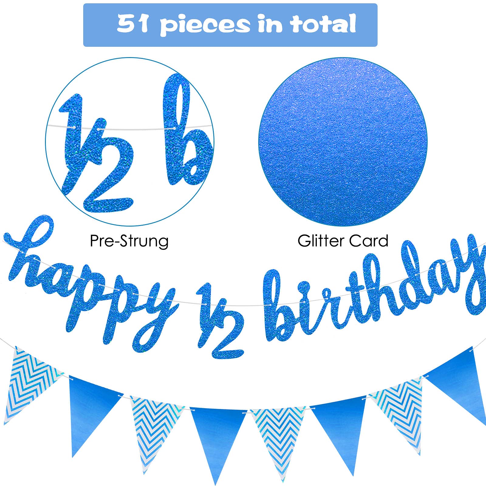 Skylety Dark Blue Half Birthday Decorations Set – Banner, Cupcake Toppers & Balloons for Baby's 6-Month Party
