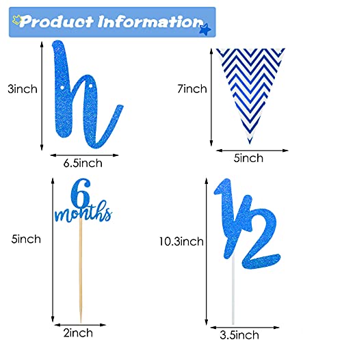 Skylety Dark Blue Half Birthday Decorations Set – Banner, Cupcake Toppers & Balloons for Baby's 6-Month Party