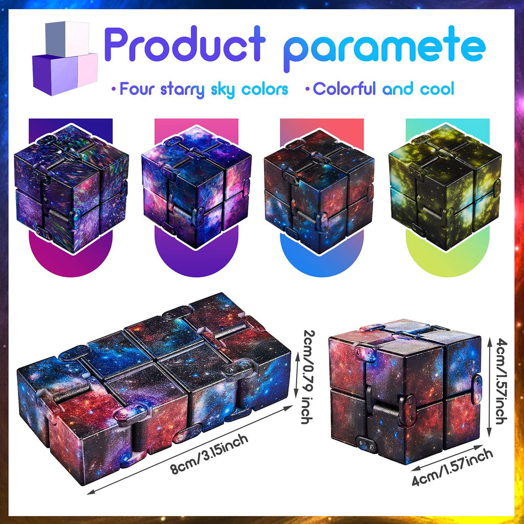 Skylety Infinity Cube Set (4 Pack) – Galaxy Design Stress Relief Fidget Toy for Adults