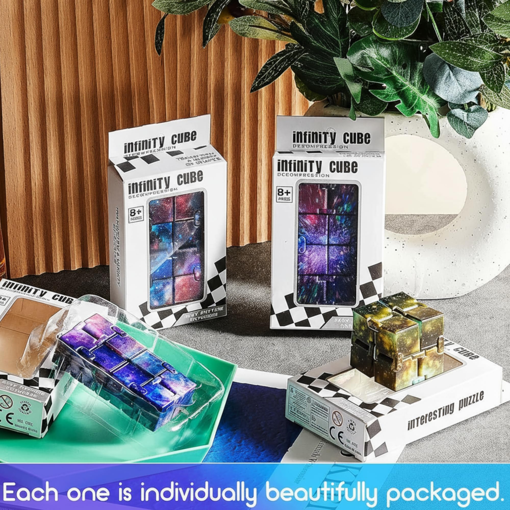 Skylety Infinity Cube Set (4 Pack) – Galaxy Design Stress Relief Fidget Toy for Adults
