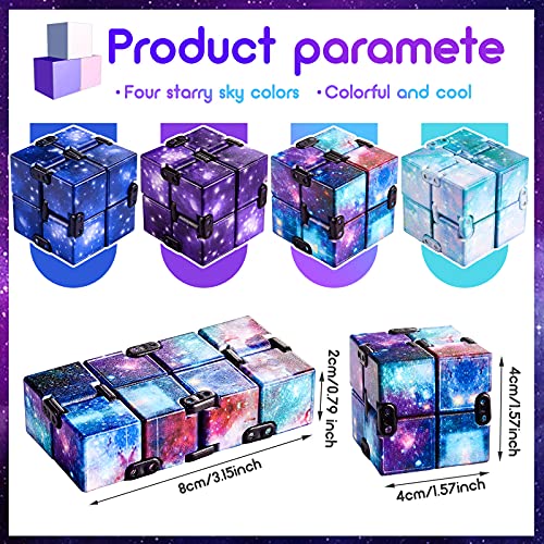 Skylety Infinity Cube Set – 4 Pack Handheld Fidget Toy for Stress Relief and Focus (Starry Design)
