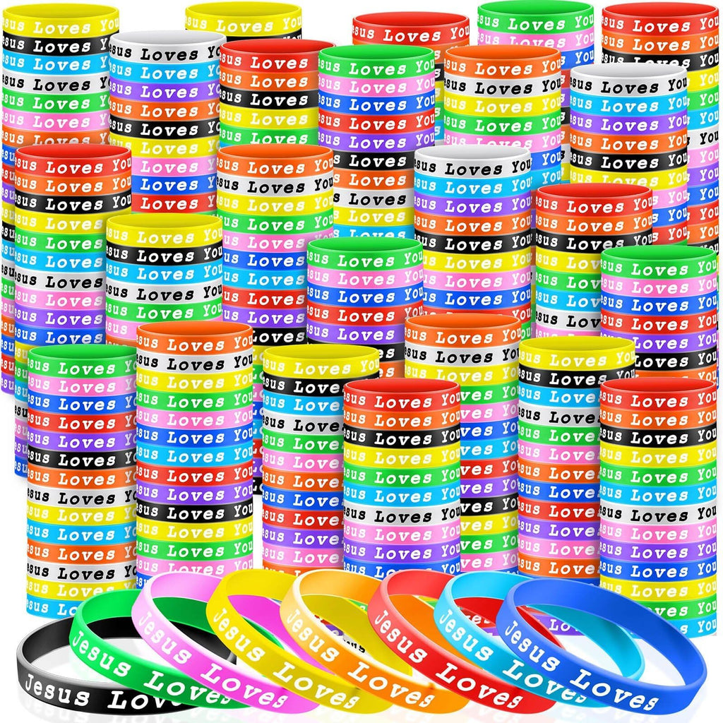 Skylety Jesus Loves You Silicone Bracelets - 50 Pack, 10 Colors, Christian Rubber Wristbands for Kids and Adults