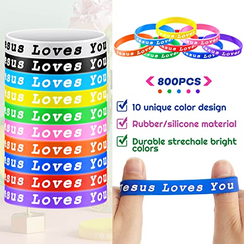 Skylety Jesus Loves You Silicone Bracelets - 50 Pack, 10 Colors, Christian Rubber Wristbands for Kids and Adults