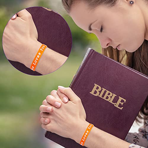Skylety Jesus Loves You Silicone Bracelets - 50 Pack, 10 Colors, Christian Rubber Wristbands for Kids and Adults