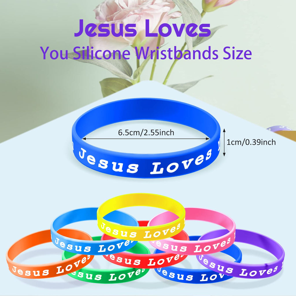 Skylety Jesus Loves You Silicone Bracelets - 50 Pack, 10 Colors, Christian Rubber Wristbands for Kids and Adults