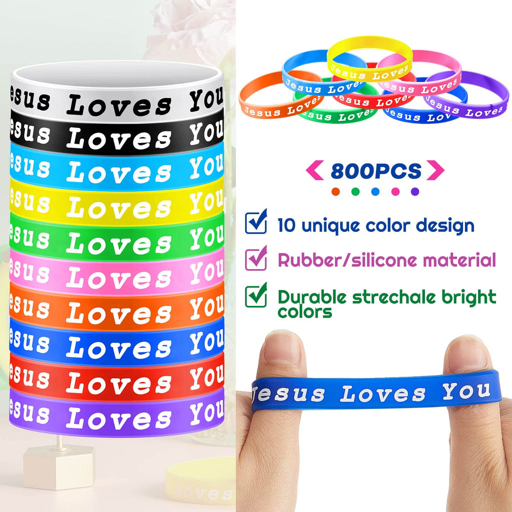 Skylety Jesus Loves You Silicone Bracelets - 50 Pack, 10 Colors, Christian Rubber Wristbands for Kids and Adults