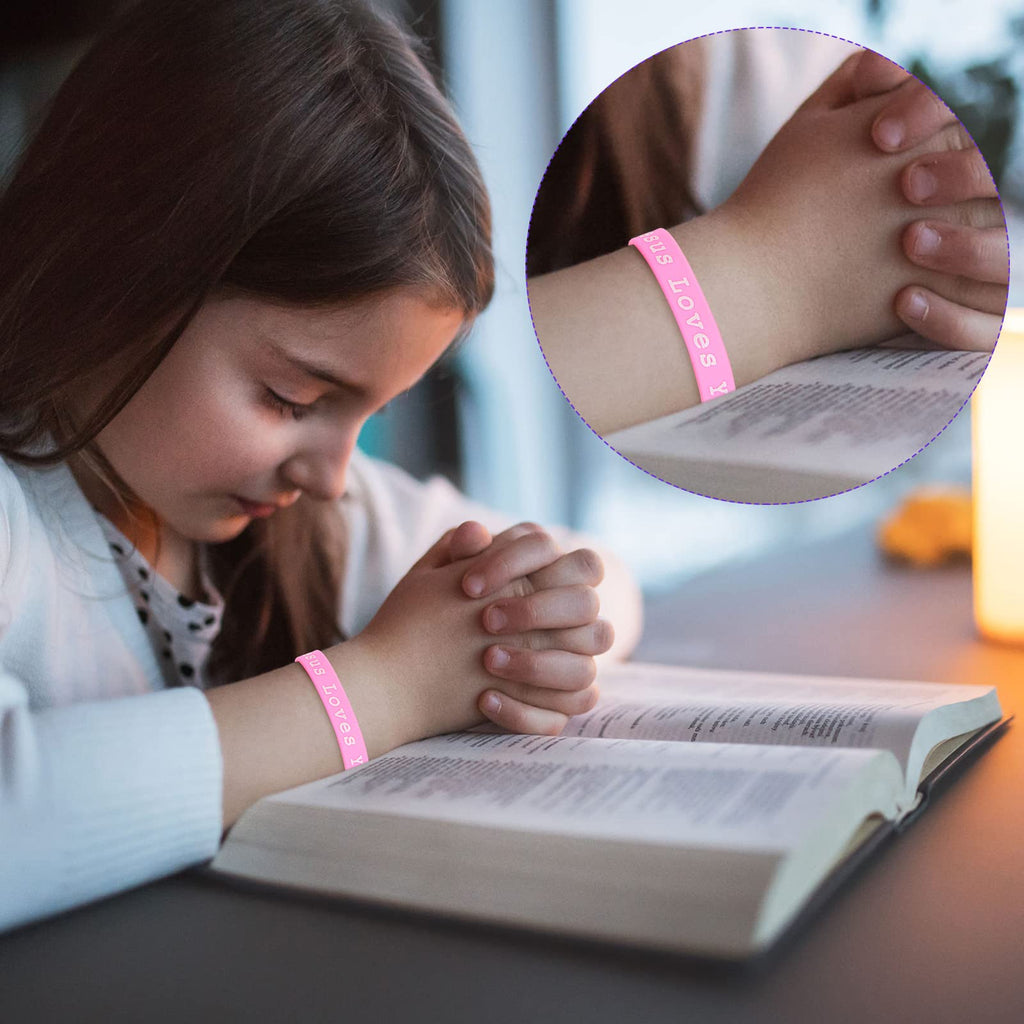 Skylety Jesus Loves You Silicone Bracelets - 50 Pack, 10 Colors, Christian Rubber Wristbands for Kids and Adults