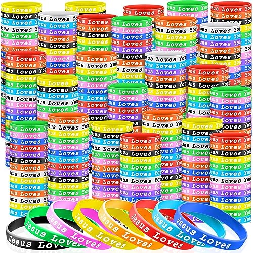 Skylety Jesus Loves You Silicone Bracelets - 50 Pack, 10 Colors, Christian Rubber Wristbands for Kids and Adults
