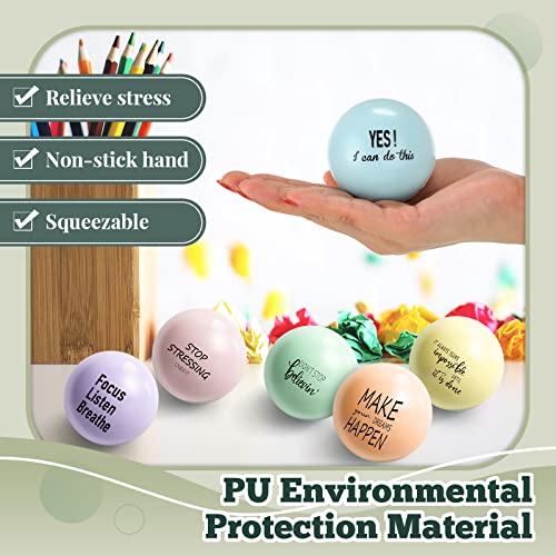 Skylety Motivational Stress Balls – 6 Pack Pastel Foam Squeeze Balls with Inspirational Quotes for Stress Relief