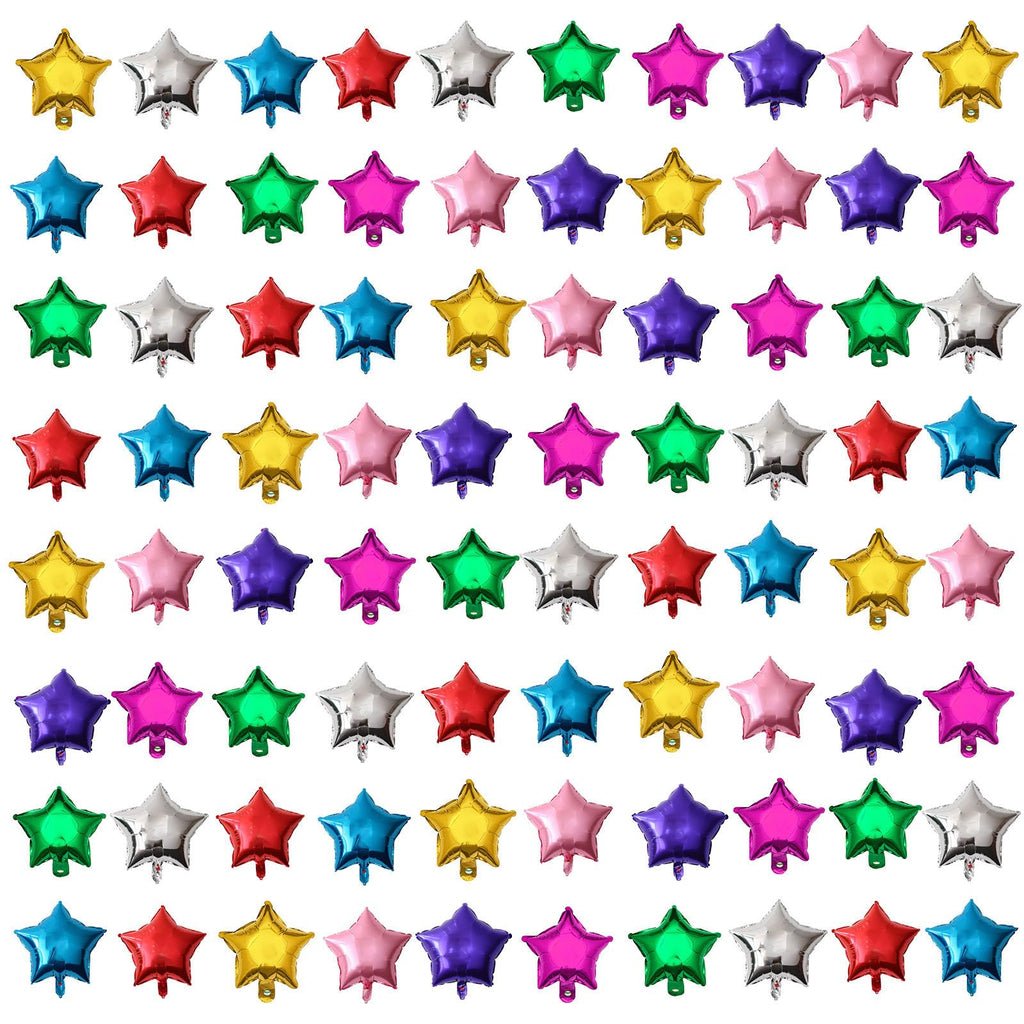 SLGZXXY 80 Pcs 5 Inch Rainbow Star Foil Balloons – Aluminum Mylar Party Decorations (Cannot Float)