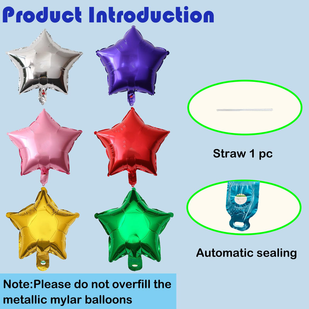 SLGZXXY 80 Pcs 5 Inch Rainbow Star Foil Balloons – Aluminum Mylar Party Decorations (Cannot Float)
