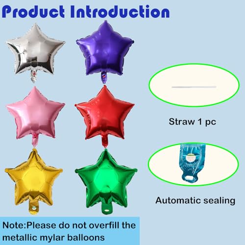 SLGZXXY 80 Pcs 5 Inch Rainbow Star Foil Balloons – Aluminum Mylar Party Decorations (Cannot Float)