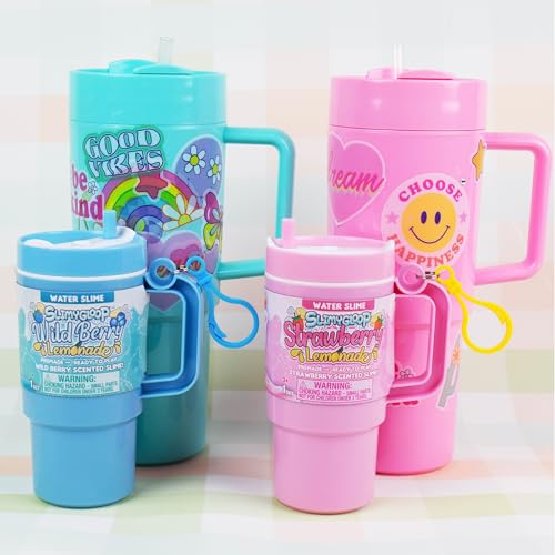 SLIMYGLOOP Lemonade Tumbler Bundle – 2-Pack Scented Water Slime (Blue Raspberry & Pink Strawberry) with Ice Cubes