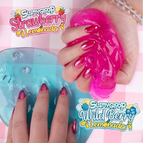 SLIMYGLOOP Lemonade Tumbler Bundle – 2-Pack Scented Water Slime (Blue Raspberry & Pink Strawberry) with Ice Cubes