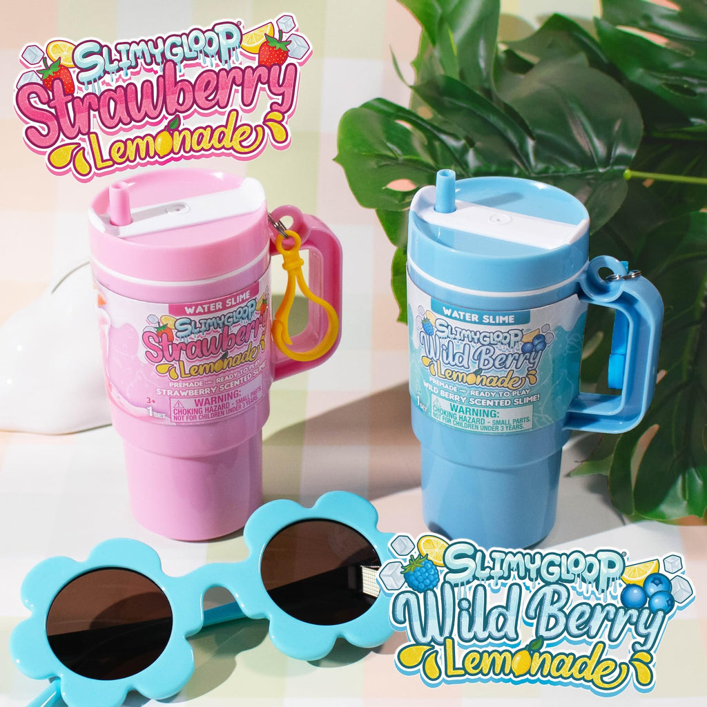 SLIMYGLOOP Lemonade Tumbler Bundle – 2-Pack Scented Water Slime (Blue Raspberry & Pink Strawberry) with Ice Cubes