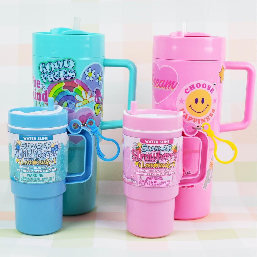 SLIMYGLOOP Lemonade Tumbler Bundle – 2-Pack Scented Water Slime (Blue Raspberry & Pink Strawberry) with Ice Cubes