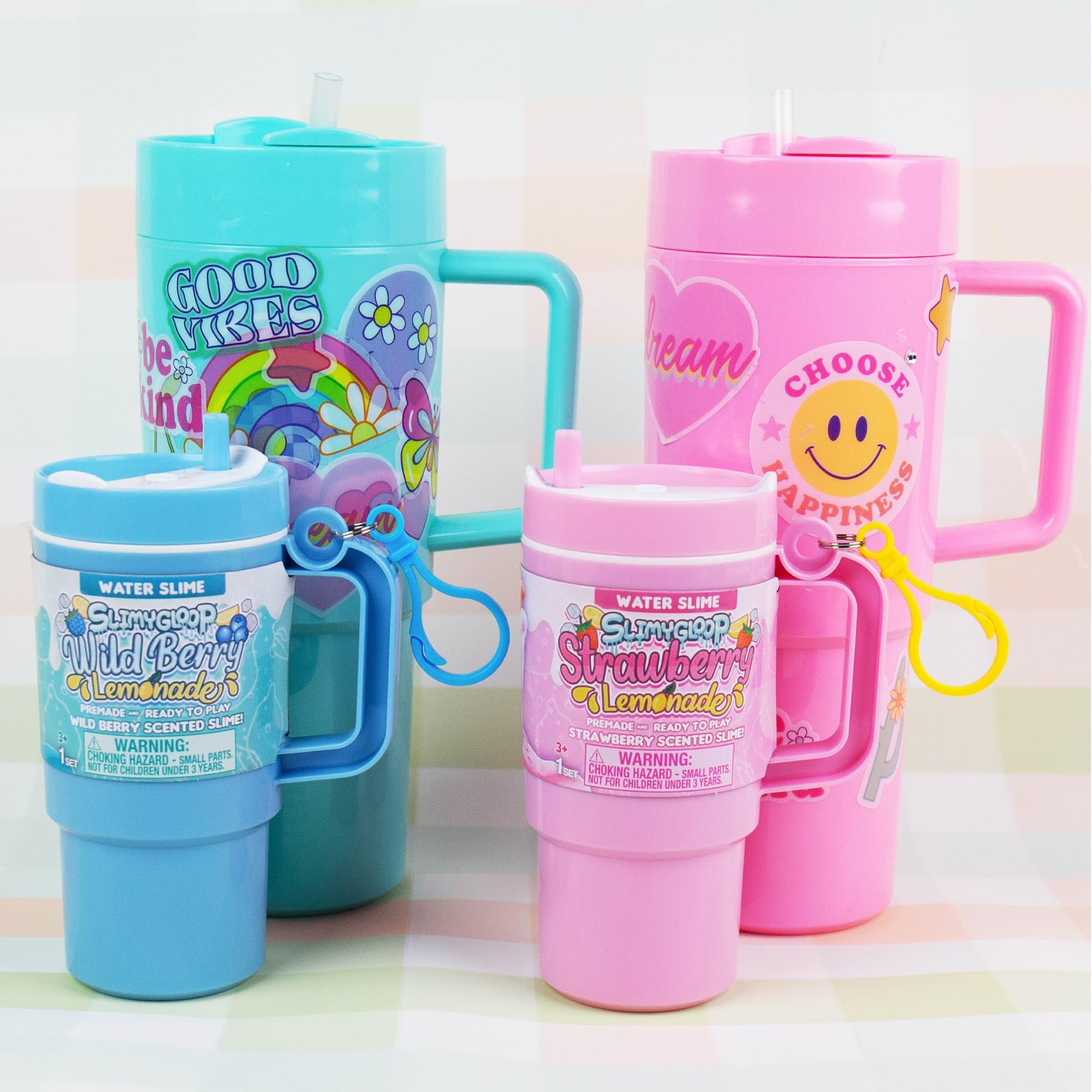 SLIMYGLOOP Lemonade Tumbler Bundle – 2-Pack Scented Water Slime (Blue Raspberry & Pink Strawberry) with Ice Cubes