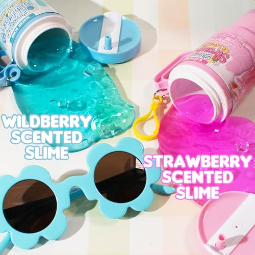 SLIMYGLOOP Lemonade Tumbler Bundle – 2-Pack Scented Water Slime (Blue Raspberry & Pink Strawberry) with Ice Cubes