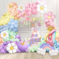 Slmeno 219-Piece Pastel Rainbow Balloon Garland Kit for 4th Birthday Girl - Includes Number 4 Balloon, Banner, Cake Toppers, 3D Butterflies & More