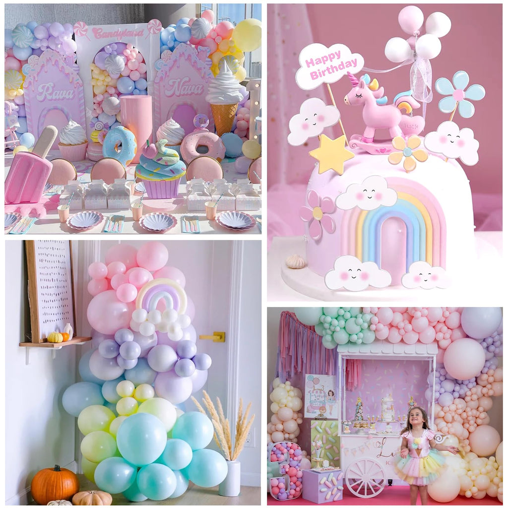 Slmeno 219-Piece Pastel Rainbow Balloon Garland Kit for 4th Birthday Girl - Includes Number 4 Balloon, Banner, Cake Toppers, 3D Butterflies & More