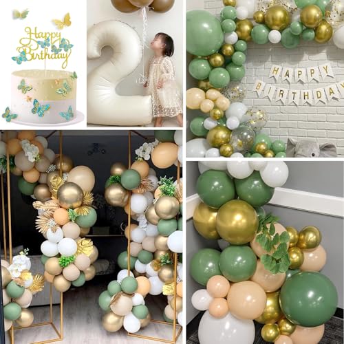 Slmeno Sage Green 18th Birthday Decoration Kit - Balloon Arch, 3D Butterflies, Cake Toppers & More