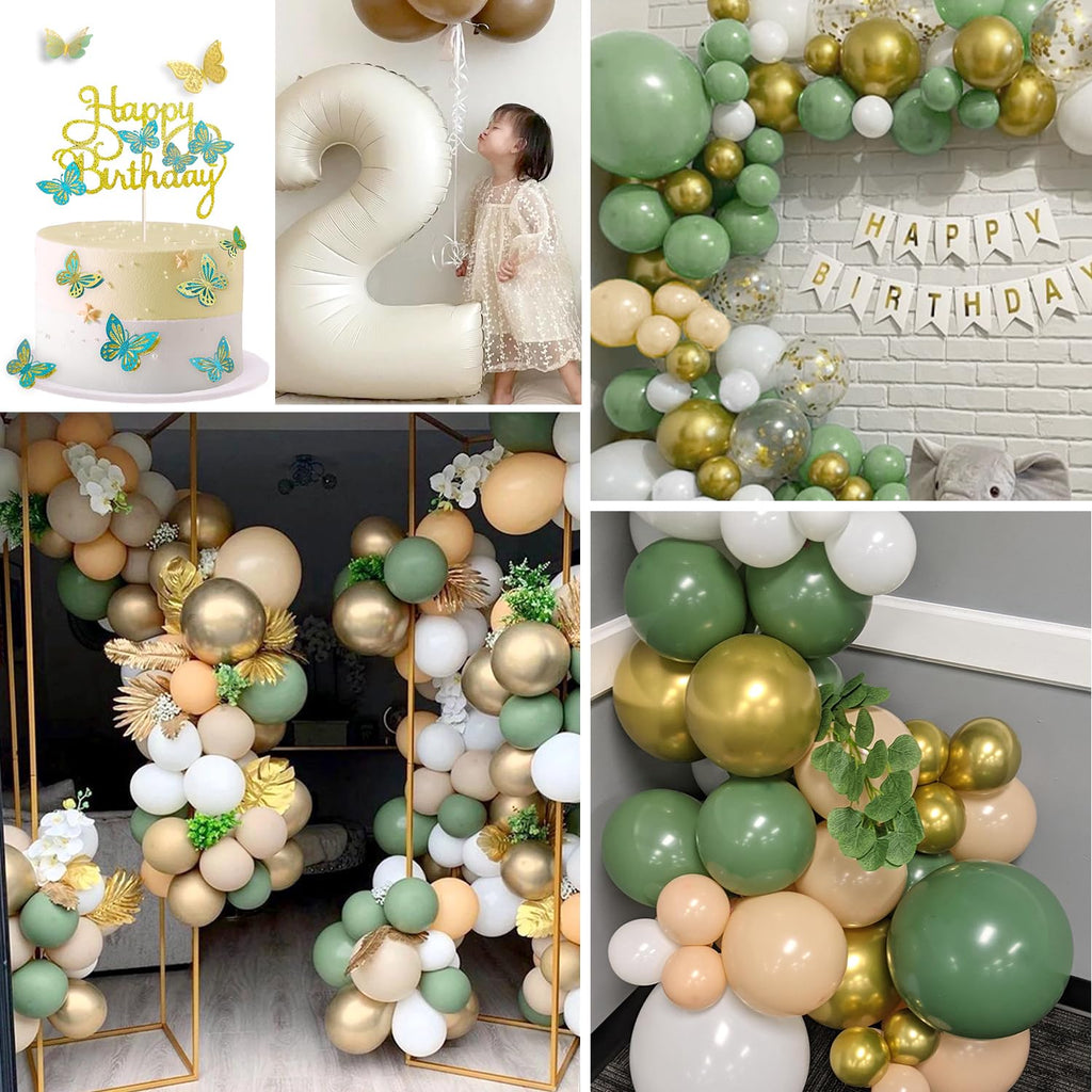 Slmeno Sage Green 18th Birthday Decoration Kit - Balloon Arch, 3D Butterflies, Cake Toppers & More