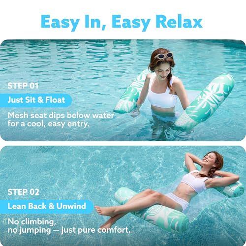 SLOOSH 4-in-1 Hammock Pool Float for Adults – Inflatable Water Lounge with Buoyant Pillows & Mesh Seat