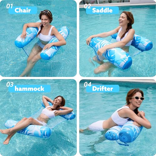 Sloosh 4-in-1 Inflatable Pool Hammock Float for Adults – Mesh Seat, Buoyant Pillows, 48x31.5 Inches (Blue)