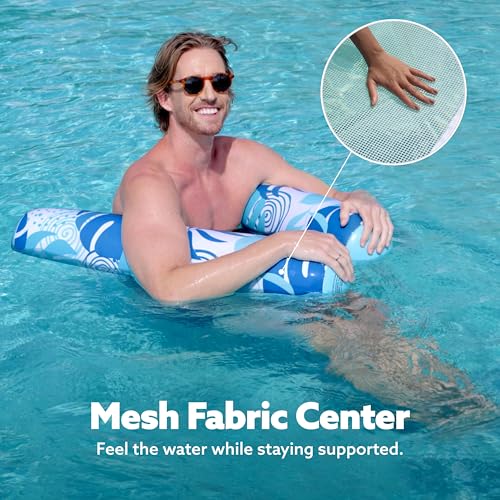 Sloosh 4-in-1 Inflatable Pool Hammock Float for Adults – Mesh Seat, Buoyant Pillows, 48x31.5 Inches (Blue)