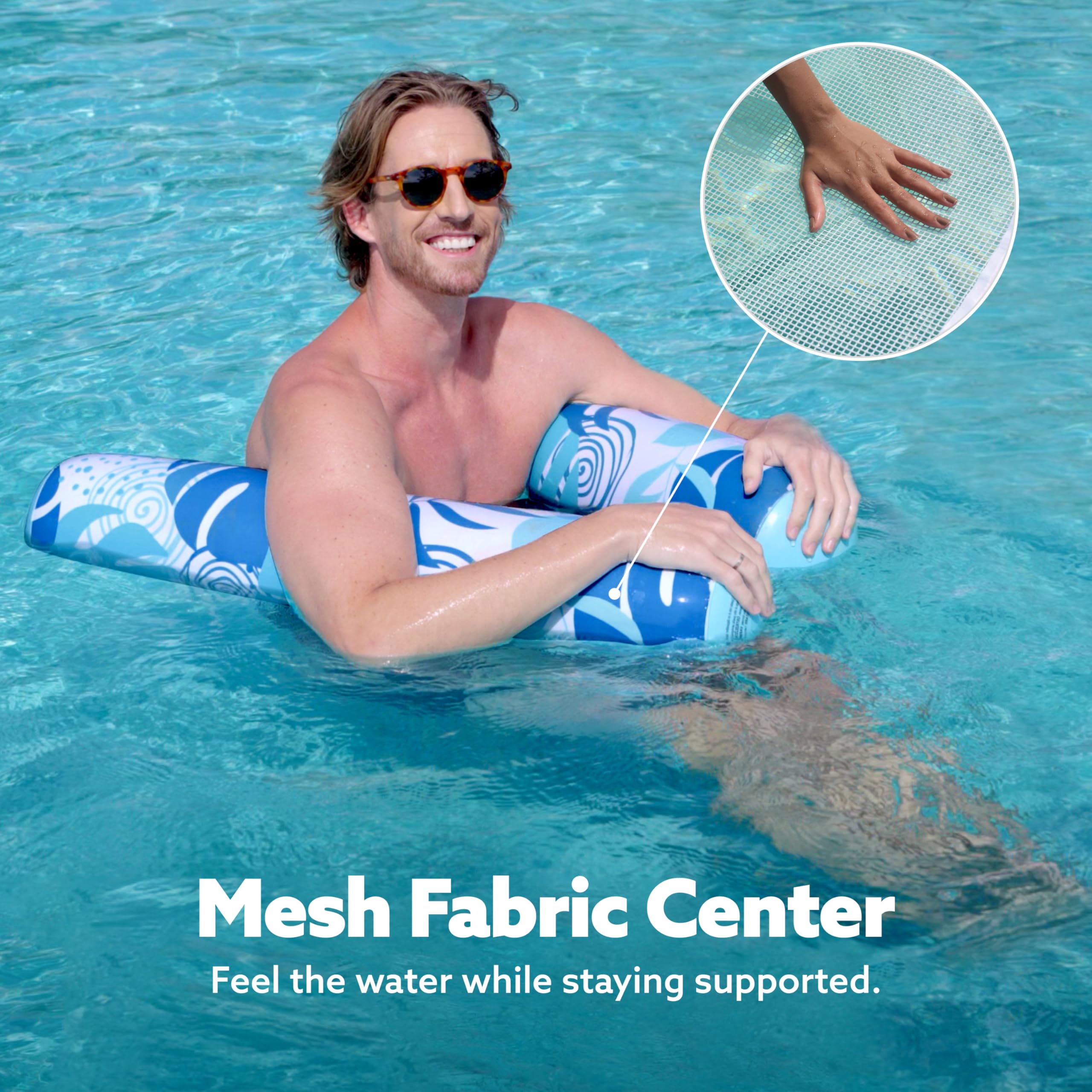Sloosh 4-in-1 Inflatable Pool Hammock Float for Adults – Mesh Seat, Buoyant Pillows, 48x31.5 Inches (Blue)