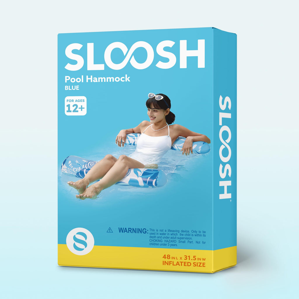 Sloosh 4-in-1 Inflatable Pool Hammock Float for Adults – Mesh Seat, Buoyant Pillows, 48x31.5 Inches (Blue)
