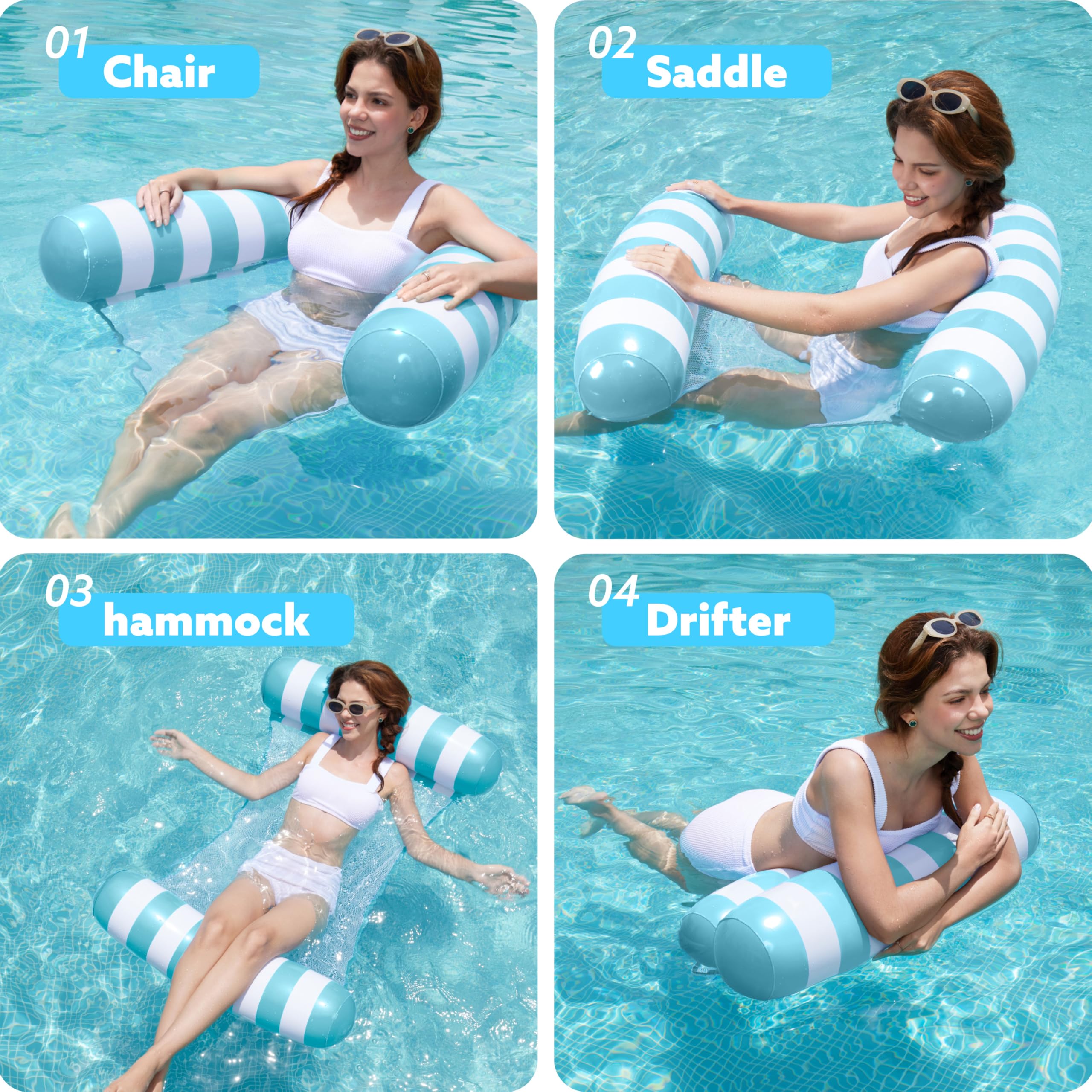 SLOOSH 4-in-1 Inflatable Pool Hammock for Adults – 200 lb Capacity, Breathable Mesh Seat, Compact Travel Design