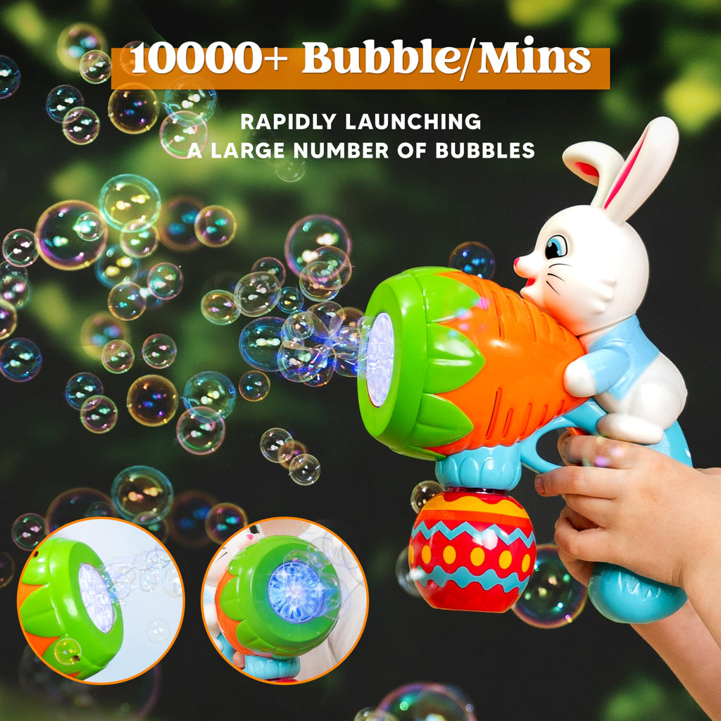Sloosh Easter Bunny Bubble Gun with Lights for Toddlers Ages 3-8, Blue Rabbit Bubble Machine, 10000+ Bubbles/Min, Includes 6 Refills