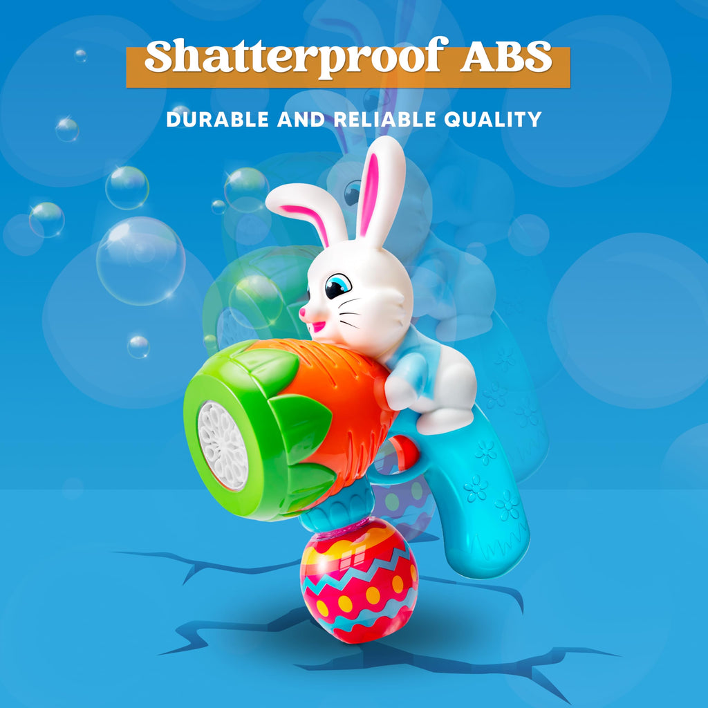 Sloosh Easter Bunny Bubble Gun with Lights for Toddlers Ages 3-8, Blue Rabbit Bubble Machine, 10000+ Bubbles/Min, Includes 6 Refills