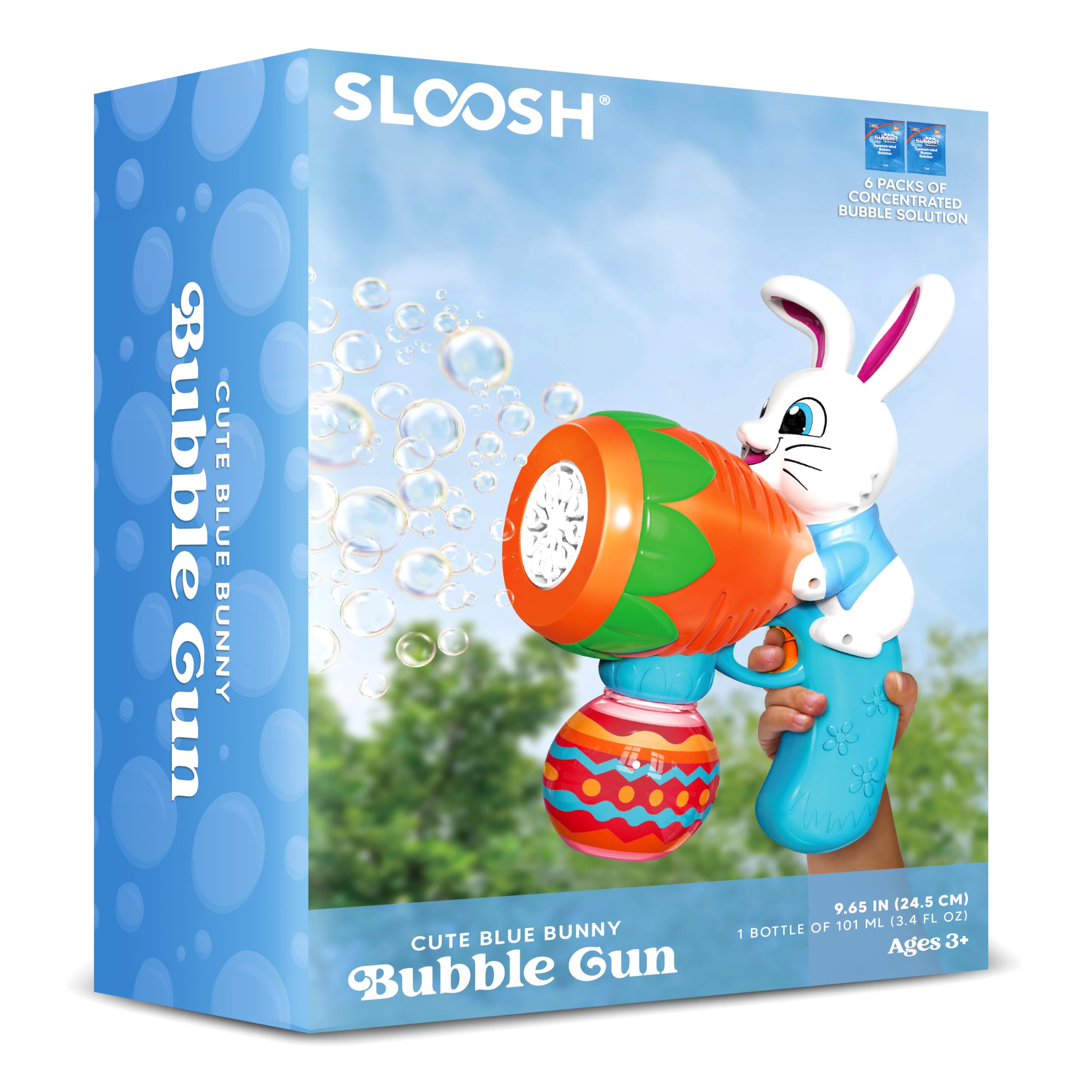 Sloosh Easter Bunny Bubble Gun with Lights for Toddlers Ages 3-8, Blue Rabbit Bubble Machine, 10000+ Bubbles/Min, Includes 6 Refills