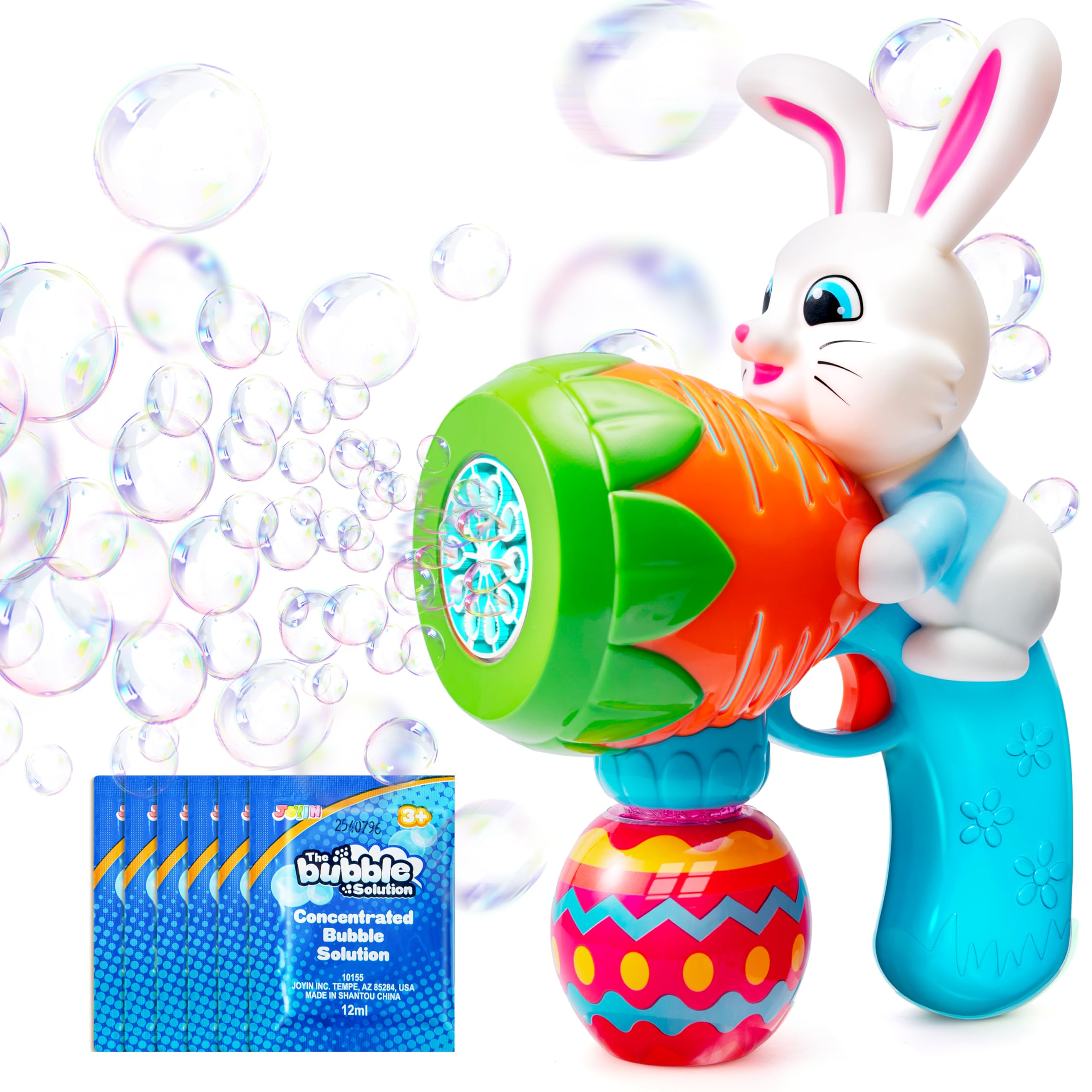 Sloosh Easter Bunny Bubble Gun with Lights for Toddlers Ages 3-8, Blue Rabbit Bubble Machine, 10000+ Bubbles/Min, Includes 6 Refills