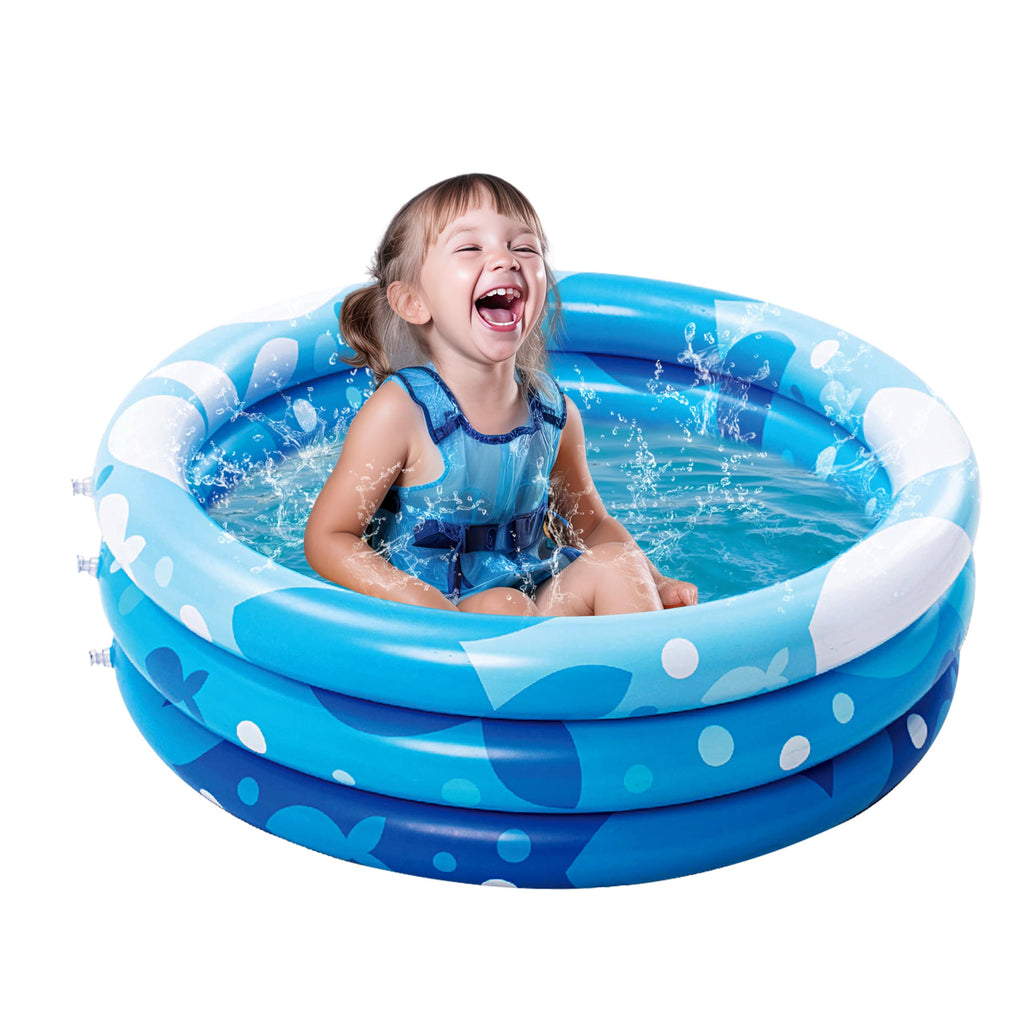 Sloosh Inflatable Kiddie Pool 34x10 Inches – Blue Fish Print Blow Up Pool for Toddlers, Ball Pit or Dog Pool