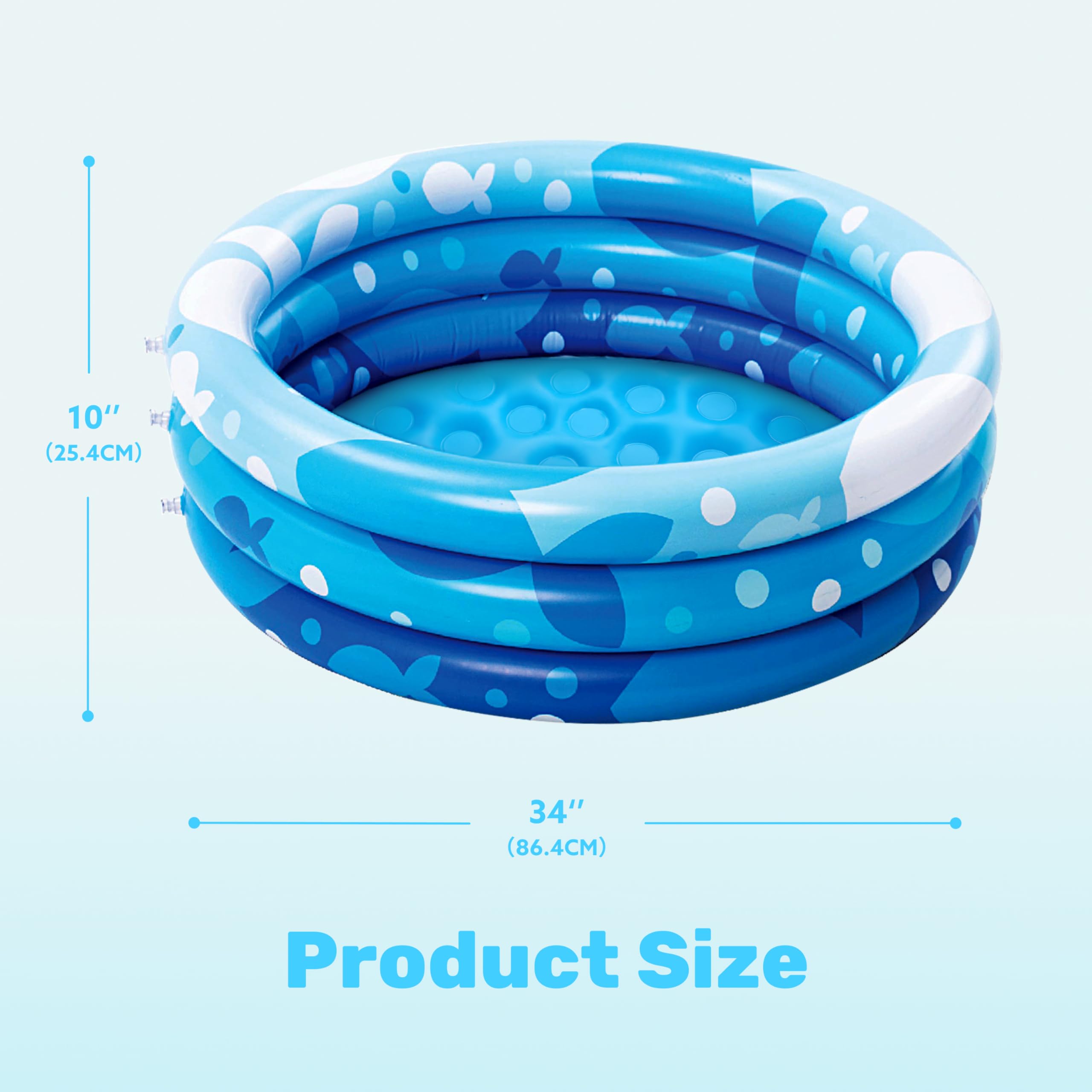 Sloosh Inflatable Kiddie Pool 34x10 Inches – Blue Fish Print Blow Up Pool for Toddlers, Ball Pit or Dog Pool