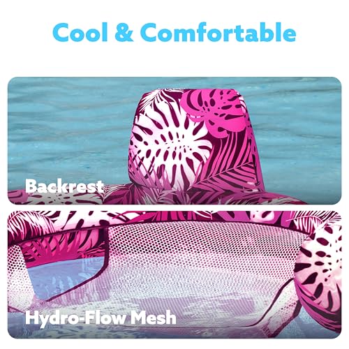 Sloosh Inflatable Pool Float for Adults – Pink Tropical Leaf Lounge Chair with Headrest, Lightweight & UV-Resistant